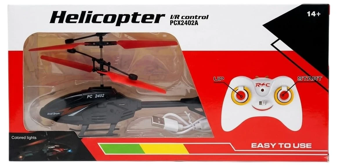 Vellamark Helicopter Toy with I/R Control, Coloured Lights, Easy to Use, USB Charging, Indoor, Outdoor Flying Toy, Gift for Boys and Girls Model PCX2402A