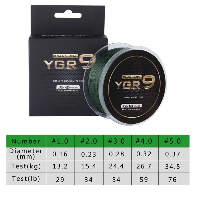 YGR Strong Strength PE 9 Strand Braided Fishing Line 150 m
