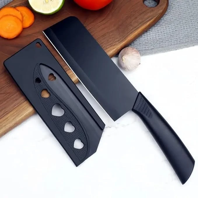 Professional Kitchen Knife Set, 3-Piece Black Chef Knives with Cover Ergonomic Handles Sharp Manual Sharpening for Home Kitchen & Restaurant...