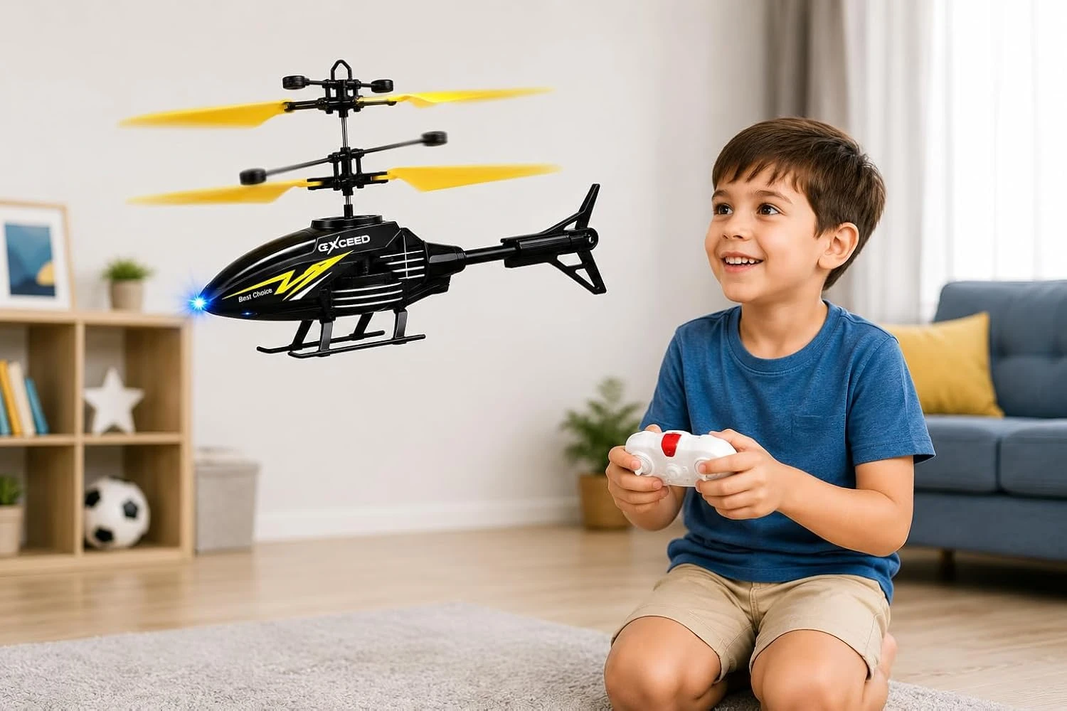 Vellamark Helicopter Toy with I/R Control, Coloured Lights, Easy to Use, USB Charging, Indoor, Outdoor Flying Toy, Gift for Boys and Girls Model PCX2402A