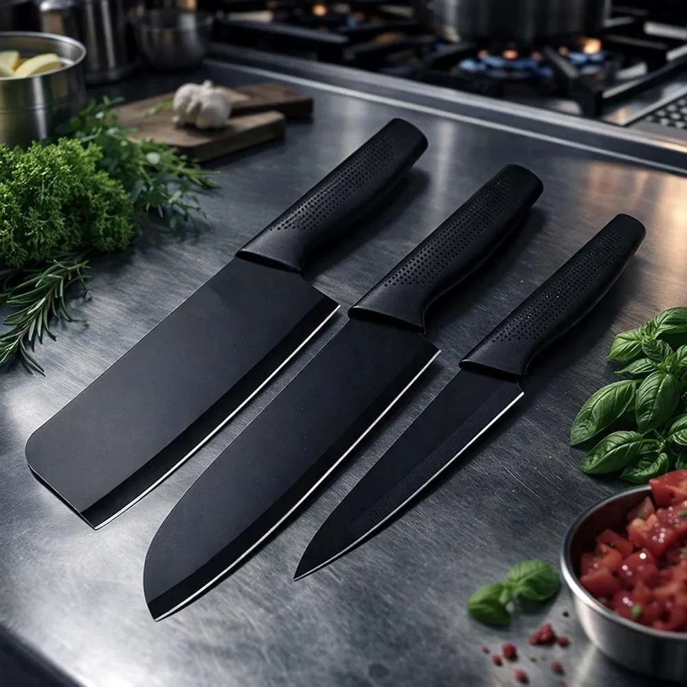 3 Pcs Black Knife Set