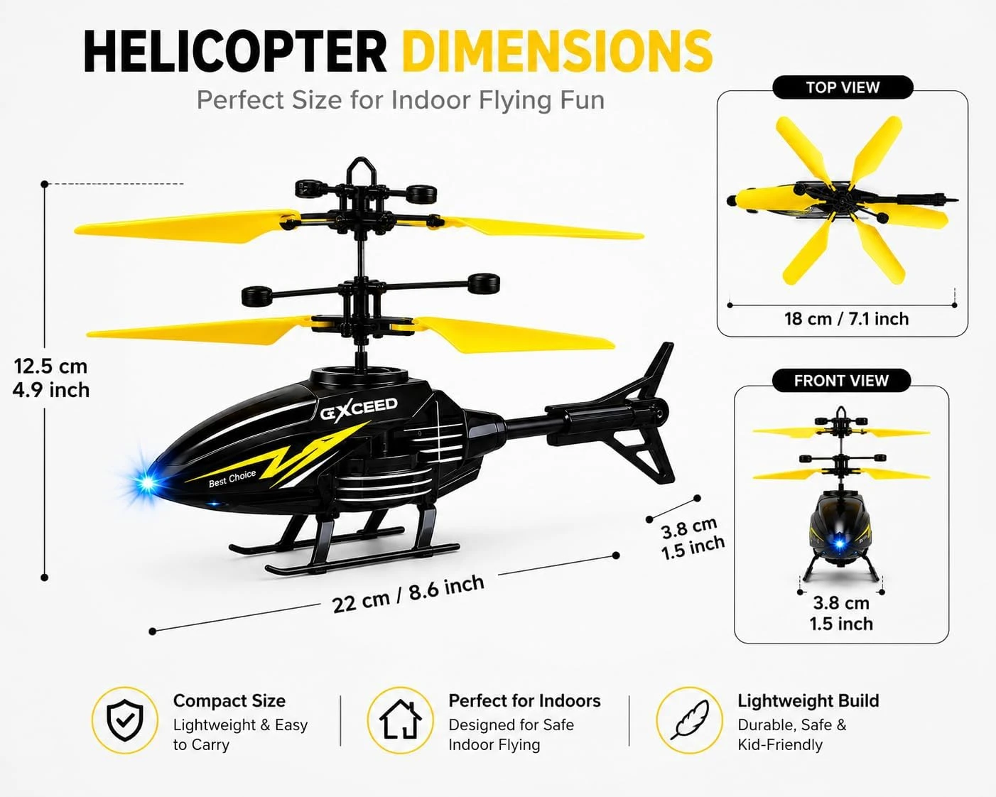 Vellamark Helicopter Toy with I/R Control, Coloured Lights, Easy to Use, USB Charging, Indoor, Outdoor Flying Toy, Gift for Boys and Girls Model PCX2402A