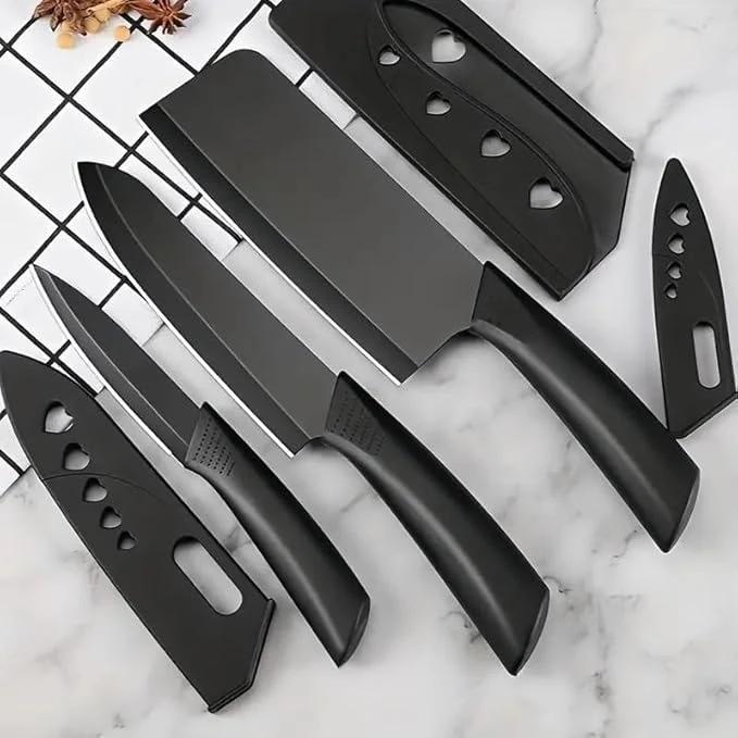 Professional Kitchen Knife Set, 3-Piece Black Chef Knives with Cover Ergonomic Handles Sharp Manual Sharpening for Home Kitchen & Restaurant...