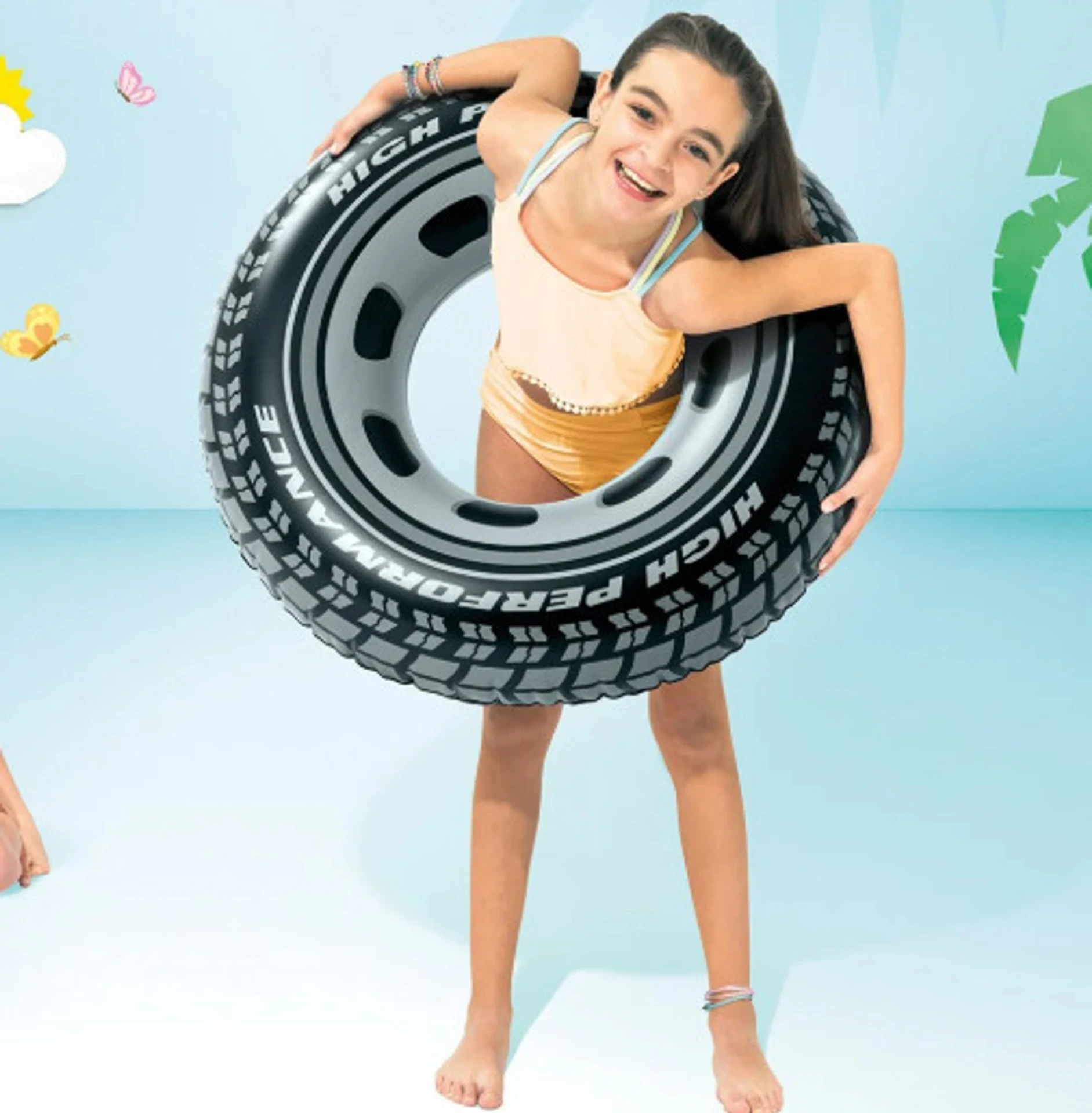 Tiny Tales Plastic Black Tyre Swimming Tube near Inflatable Swimming Safety Tube (Black) 9+