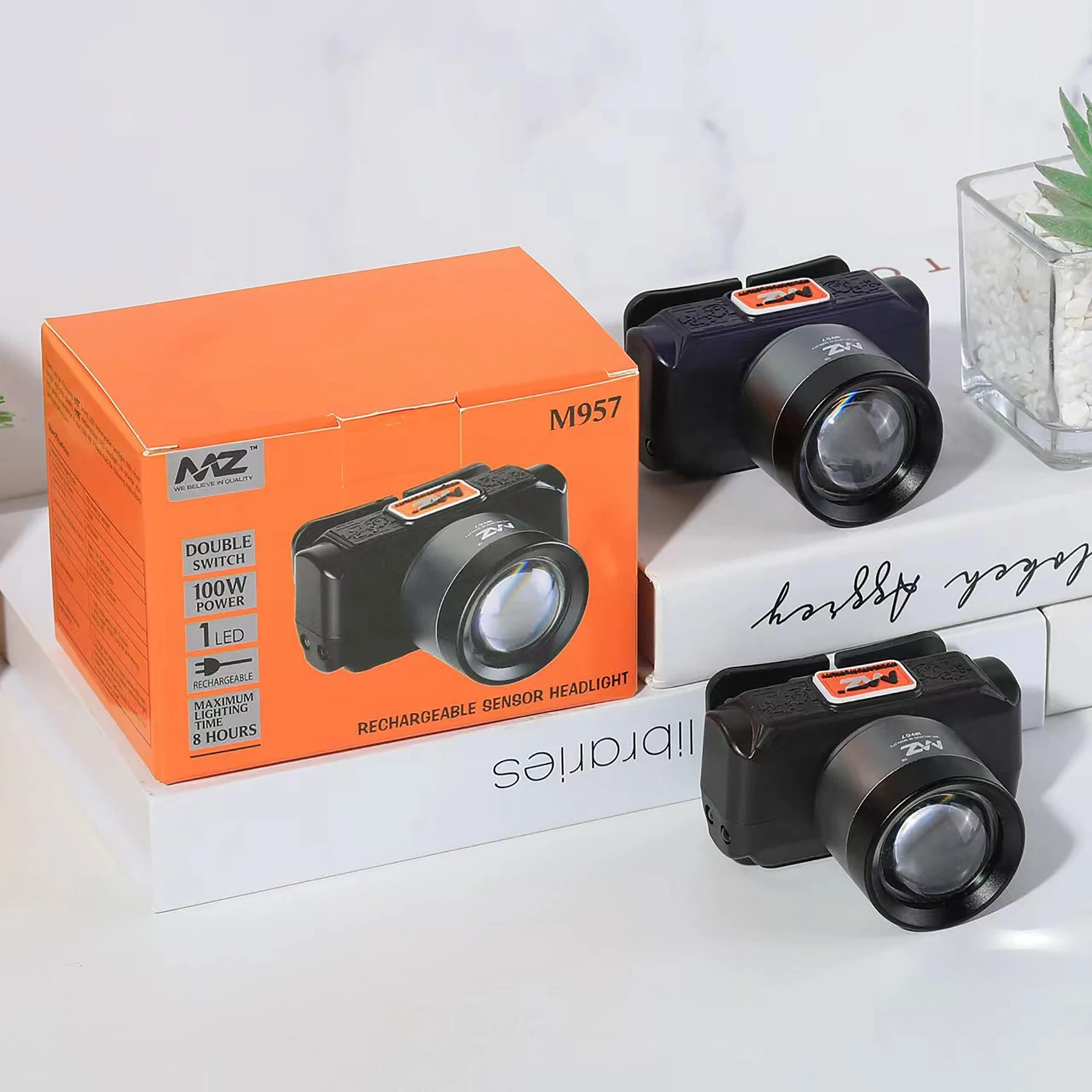 MZ M957-RECHARGEABLE LED HEADLAMP-Zoomable 100W Lense 6 Hours Working Torch (Black, 7 cm, Rechargeable)
